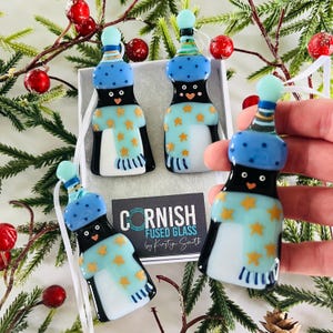 Gorgeous Fused Glass penguin Christmas decoration, Christmas decoration, Fused Glass Ornament, cornish fused glass,