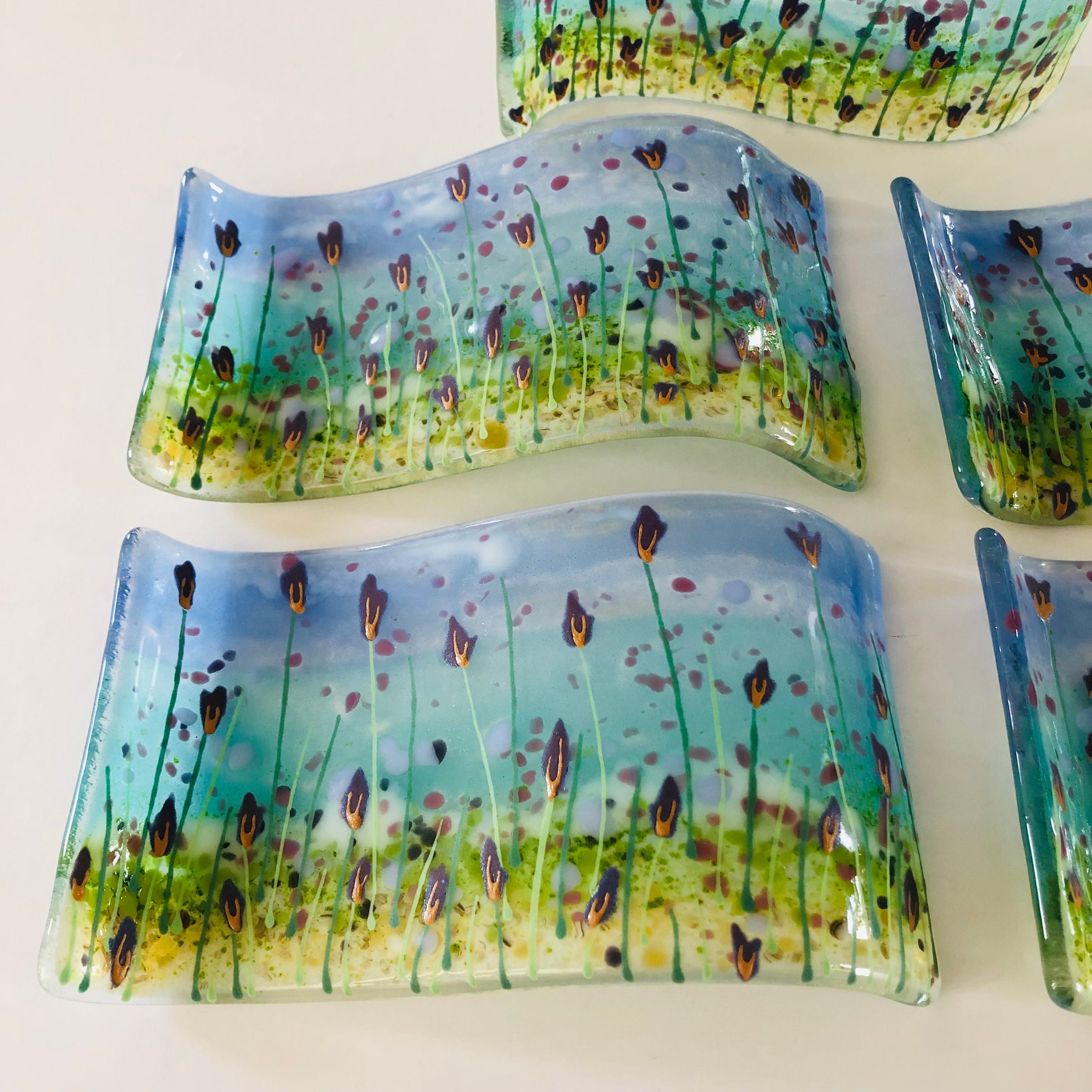 Fused Glass Art fused glass beautiful coastal floral wave Etsy