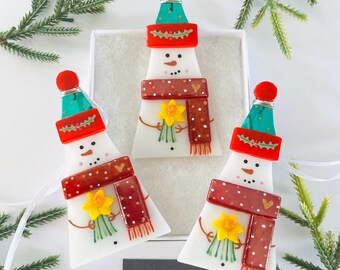 Boneco de neve de vidro fundido para decoração de árvore de Natal, decoração de boneco de neve, decoração para casa, Natal, boneco de neve