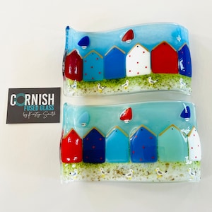 Fused Glass Beach Hut Wave, Cornish geschmolzenes Glas, Fused Glass Cornwall