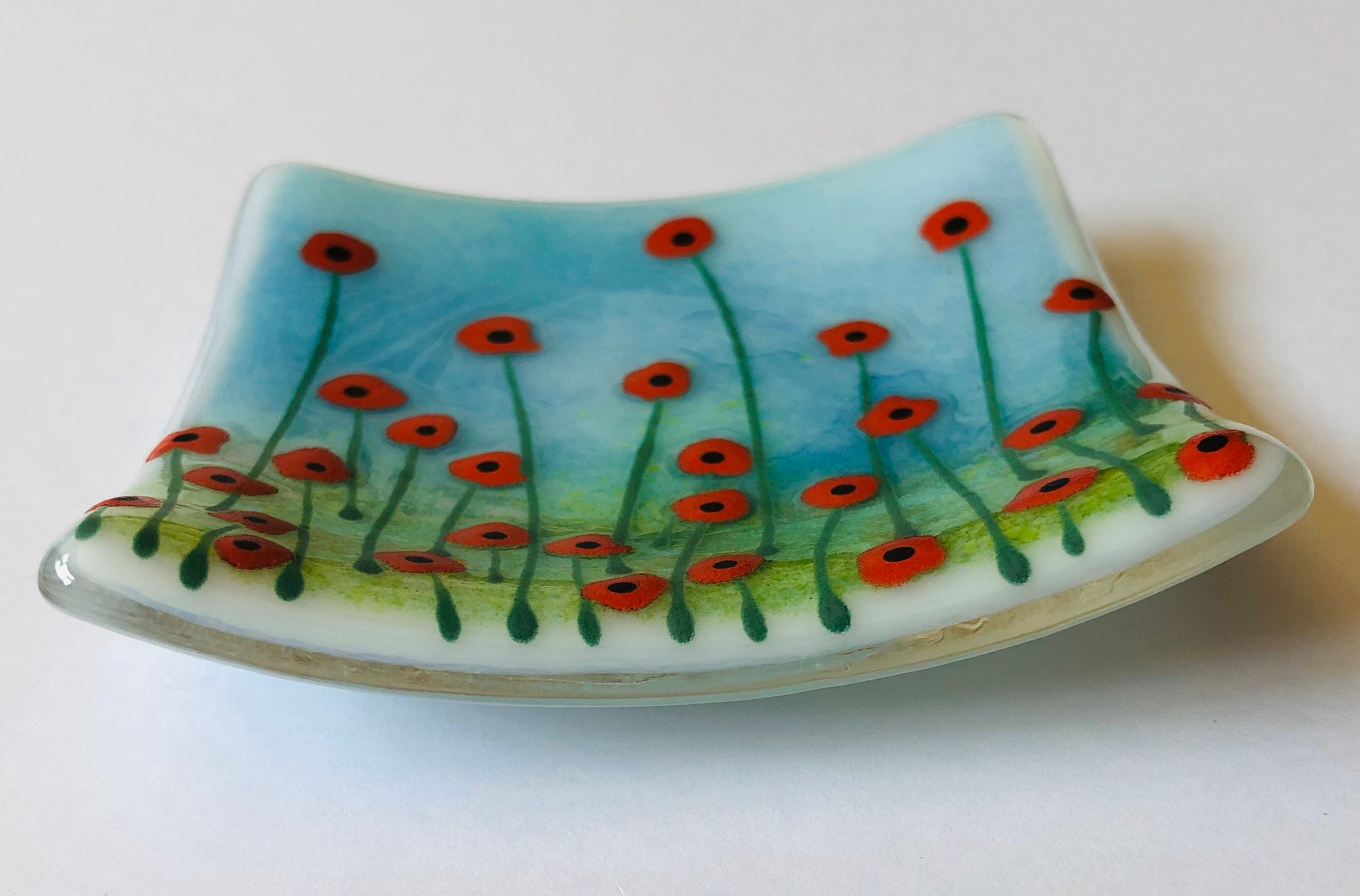 Fused Glass Art fused glass beautiful poppy coastal floral Etsy