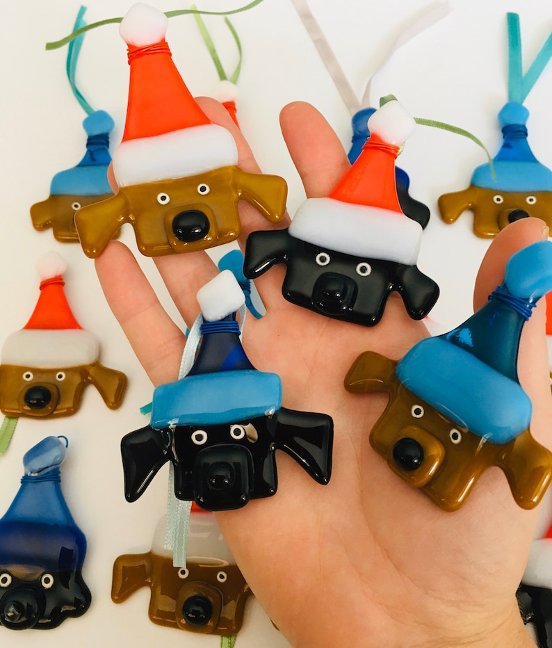 Fused Glass Dog Christmas Decoration fused Glass Christmas Etsy UK