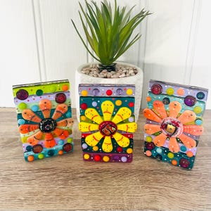 Beautiful Fused Glass Floral Art Candle Holder, Retro inspired flower art, Cornish Fused Glass, Fused Glass Cornwall
