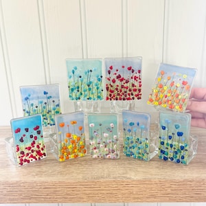 Fused Glass Art -  Wild Flower Candle Holders, Cornish Fused Glass, Fused Glass Cornwall