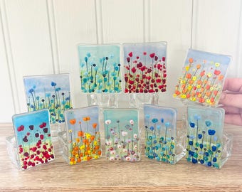 Fused Glass Art -  Wild Flower Candle Holders, Cornish Fused Glass, Fused Glass Cornwall