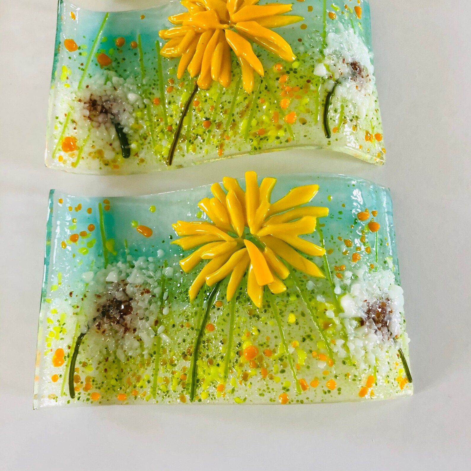Fused Glass Dandelion Flowers Art Freestanding Wave Cornish Etsy