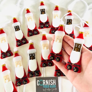 Fused Glass Santa Claus Christmas decoration, Fused glass Father Christmas decoration, Christmas tree, Cornish fused glass,