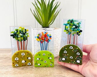 Fused Glass “nearly home trees” fun candle holder, Fused Glass, Cornish fused glass fused glass cornwall