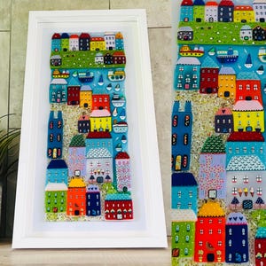 Geschmolzenes Glas Fowey in der Hafenstadt am Meer in Cornwall eingerahmt Küstenkunst, Cornish Fusing Glass, Fusing Glass cornwall