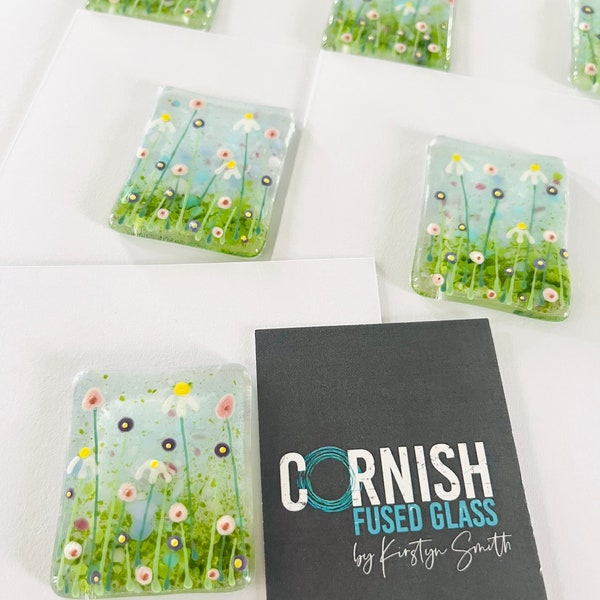 Fused Glass Flower Art Thank You Greetings Card - fused glass flower picture, cornish fused glass, Fused Glass Cornwall