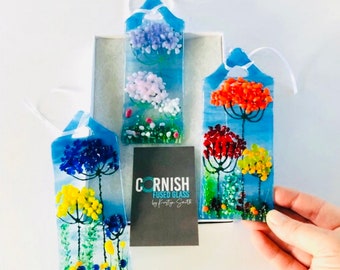 Fused Glass Wildflower Suncatcher: Handmade Cornish Art