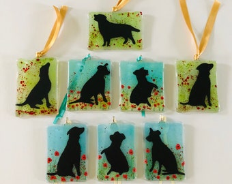 Fused Glass - Cute fused glass dog decoration, dog memorial gift, cornish fused glass