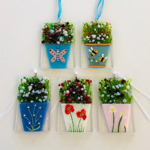 Fused Glass Art - Fused Glass Flower hangers, cornish fused glass, Fused Glass Cornwall