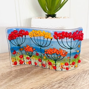 Fused Glass beautiful wild flower floral wave, Cornish fused glass, fused glass cornwall
