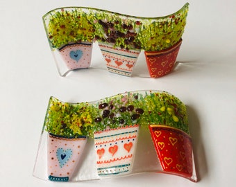 Freistehende Wellenform aus Glasfusingblumen – Glasfusing, Cornish Fusingglas