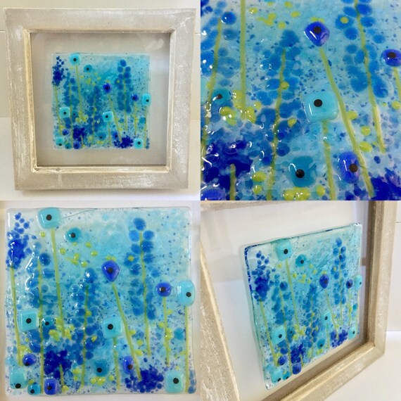 Fused Glass Art Wall Bluebell Artwork Cornish Bathroom Home Decor Unique Blue