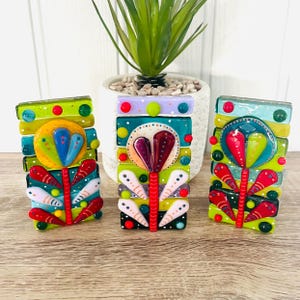 Beautiful Fused Glass Floral Art Candle Holder, Retro inspired flower art, Cornish Fused Glass, Fused Glass Cornwall