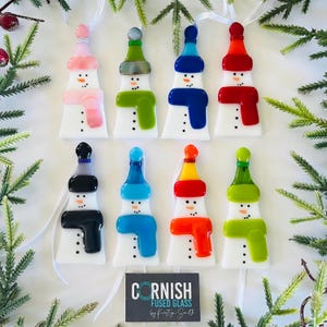 Fused glass snowman Christmas tree decoration, snowman decoration, Christmas decoration, Fused Glass Cornwall, Cornish fused glass