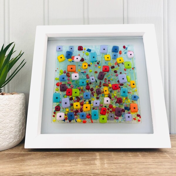 Fused Glass Art - Fused glass rainbow flowers contemporary art, fused glass, Cornish fused glass,