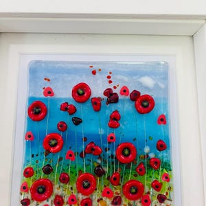 Fused Glass Coastal Poppy Flowers Wall Art, Cornish Fused Glass, Fused ...