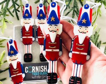 Fused Glass American Nutcracker Ornament: Toy Soldier Christmas Decor
