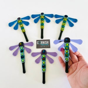 Fused Glass dragonfly plant pot stake decoration - dragonfly garden decoration, cornish fused glass, fused glass Cornwall