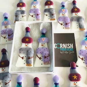 Cute Fused Glass Snowman Christmas tree decoration, snowman decoration, Cornish Fused Glass, fused glass cornwall