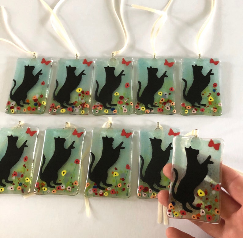 Fused Glass Cute Fused Glass Cat Decoration Cat Memorial Etsy