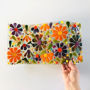 Fused Glass flowers wave, fused glass art, Cornish fused glass, Fused Glass Cornwall
