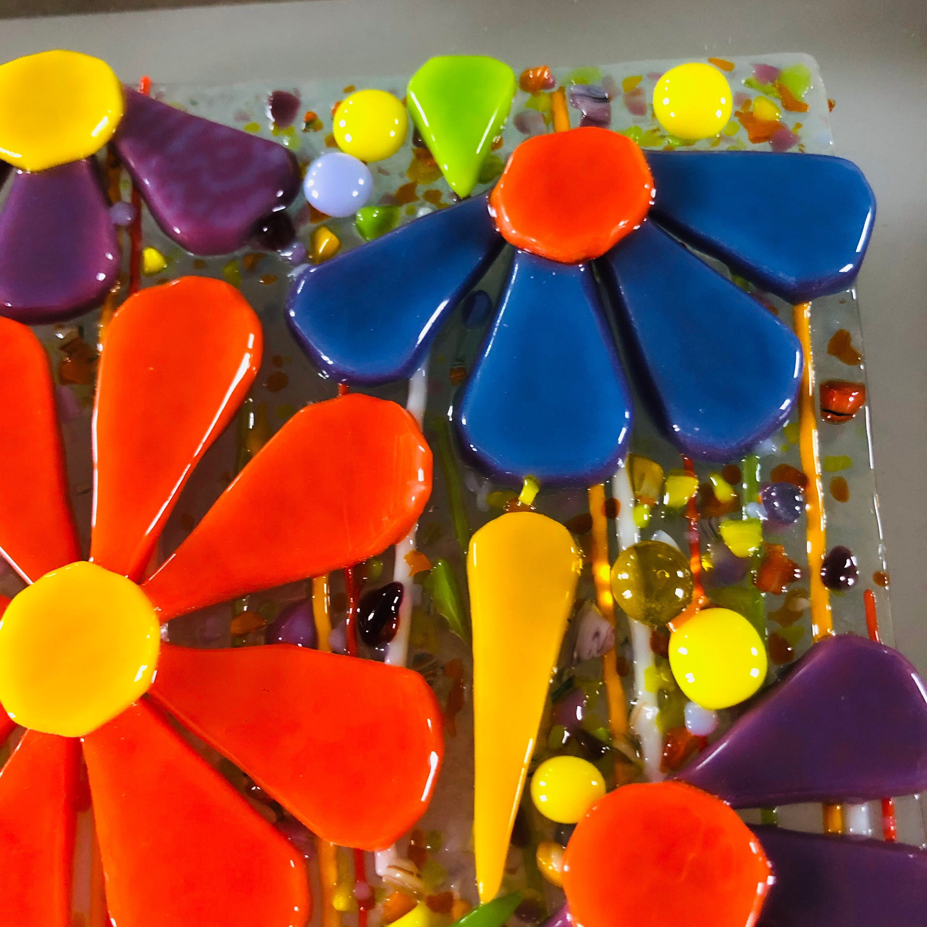 Fused Glass Art Fused Glass Flowers Beautiful Framed Art Etsy