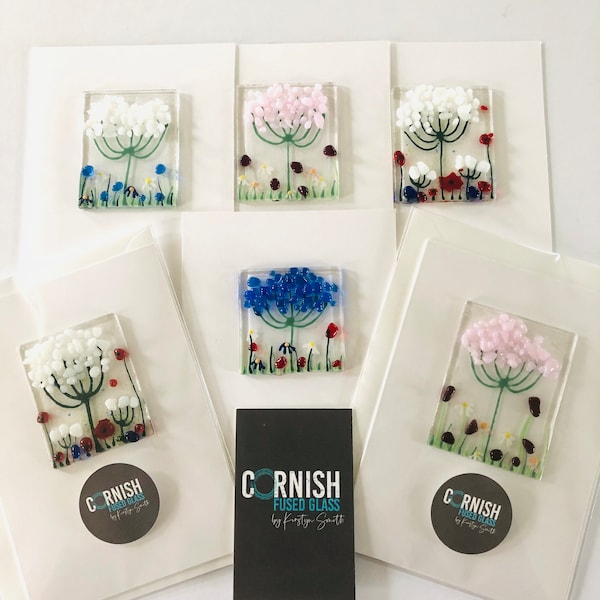 Fused Glass mini Art - Greetings Card - Glass flowers picture, cornish fused glass, Fused Glass Cornwall