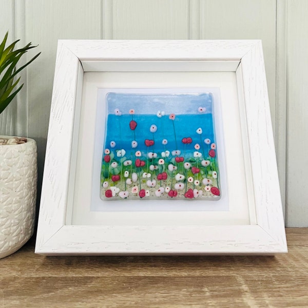 Fused glass coastal flowers wall art, Cornish fused glass, fused glass cornwall