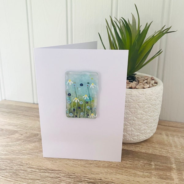 Fused Glass Flower Art Thank You Greetings Card - fused glass flower picture, cornish fused glass, Fused Glass Cornwall