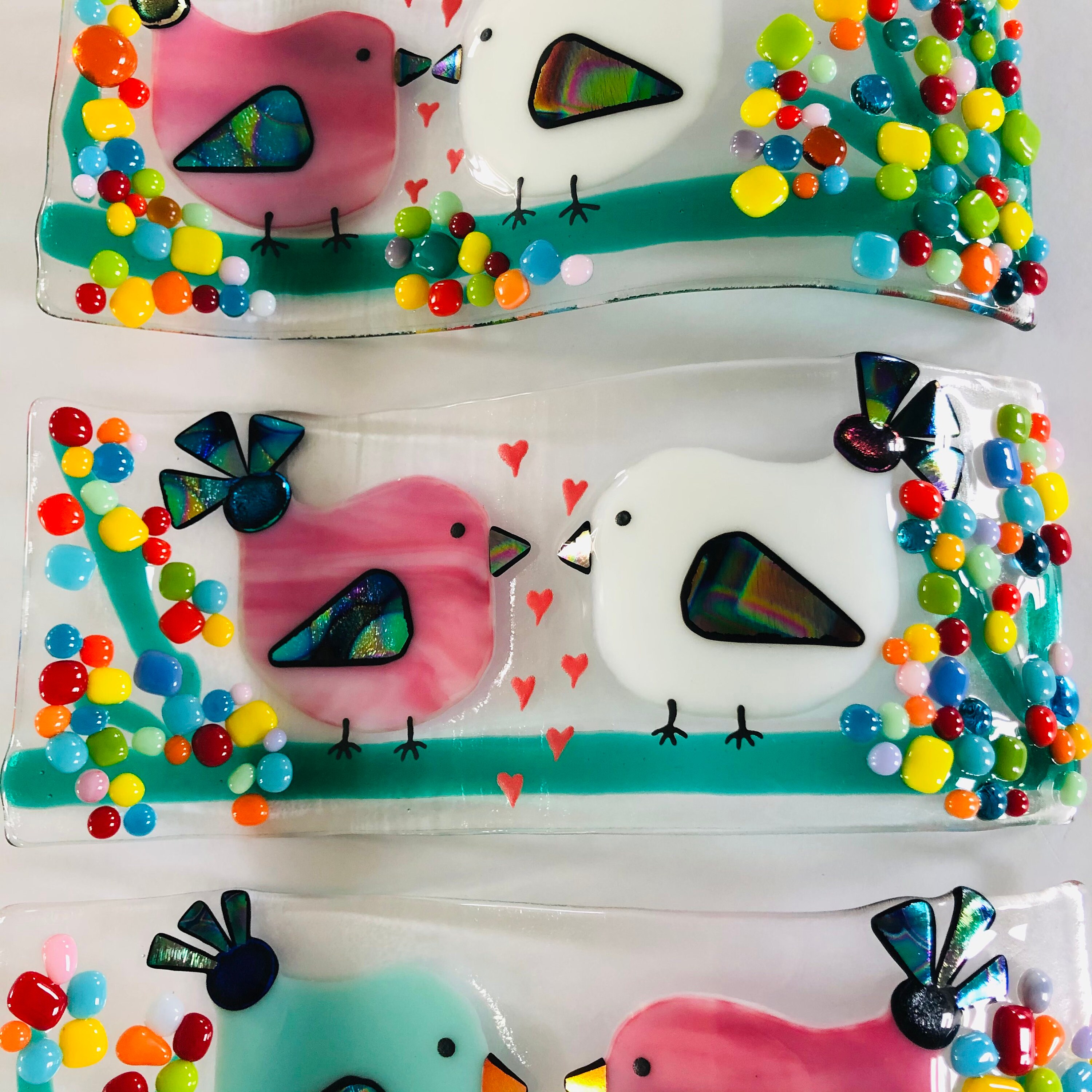 Fused Glass Love Birds Cute Freestanding Wave Cornish Fused | Etsy