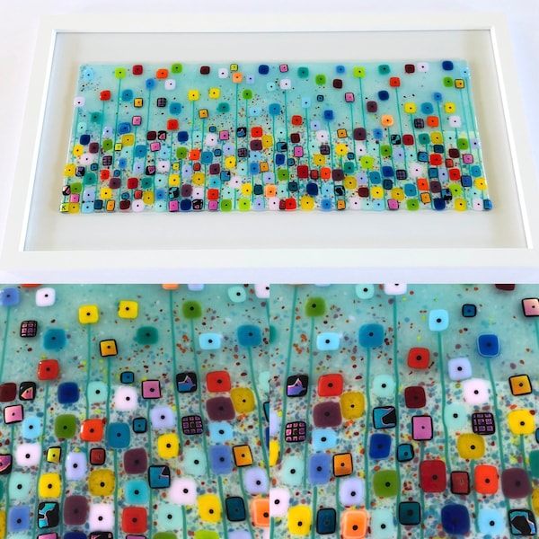 溶融ガラス - 溶融ガラスの虹色の花の現代アート、コーンウォールの溶融ガラス、