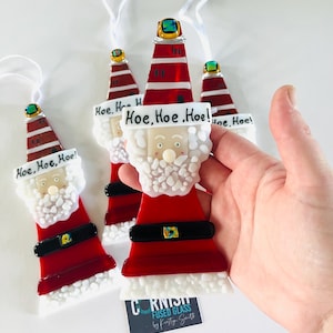 Fused Glass fun Smeatons lighthouse inspired Santa Claus Christmas decoration, Cornish fused glass, fused glass cornwall