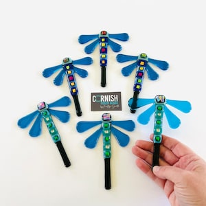 Fused Glass dragonfly plant pot stake decoration - dragonfly garden decoration, cornish fused glass, fused glass Cornwall
