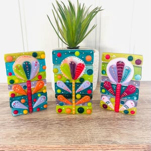 Beautiful Fused Glass Floral Art Candle Holder, Retro inspired flower art, Cornish Fused Glass, Fused Glass Cornwall