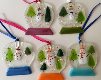 SALE - Fused Glass - Snowman Christmas Decoration, Christmas decorations, snowglobes, fused glass snowglobes,