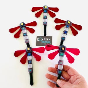 Fused Glass dragonfly plant pot stake decoration - dragonfly garden decoration, cornish fused glass, fused glass Cornwall