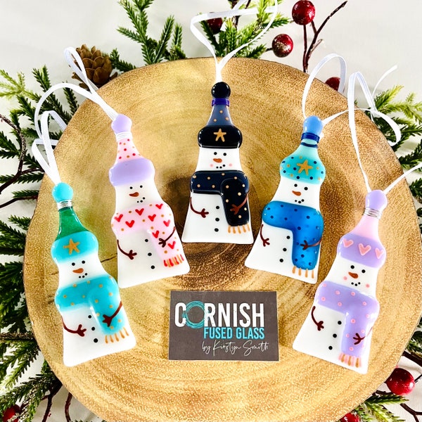 Fused Glass Snowman- Fused glass Christmas decoration, fused glass, snowman decoration, snowman decoration, cornish fused glass