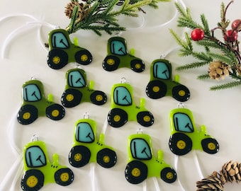 Fused Glass Tractor Christmas decorations - Fused glass Christmas decoration, tree decoration, Fused Glass Cornwall