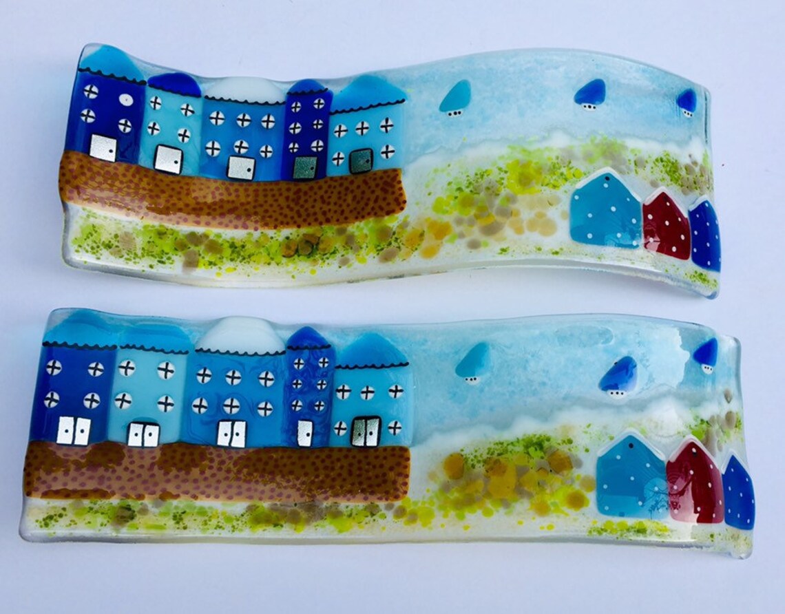 Fused Glass Art Fused Glass Coastal Seaside Art Freestanding Etsy