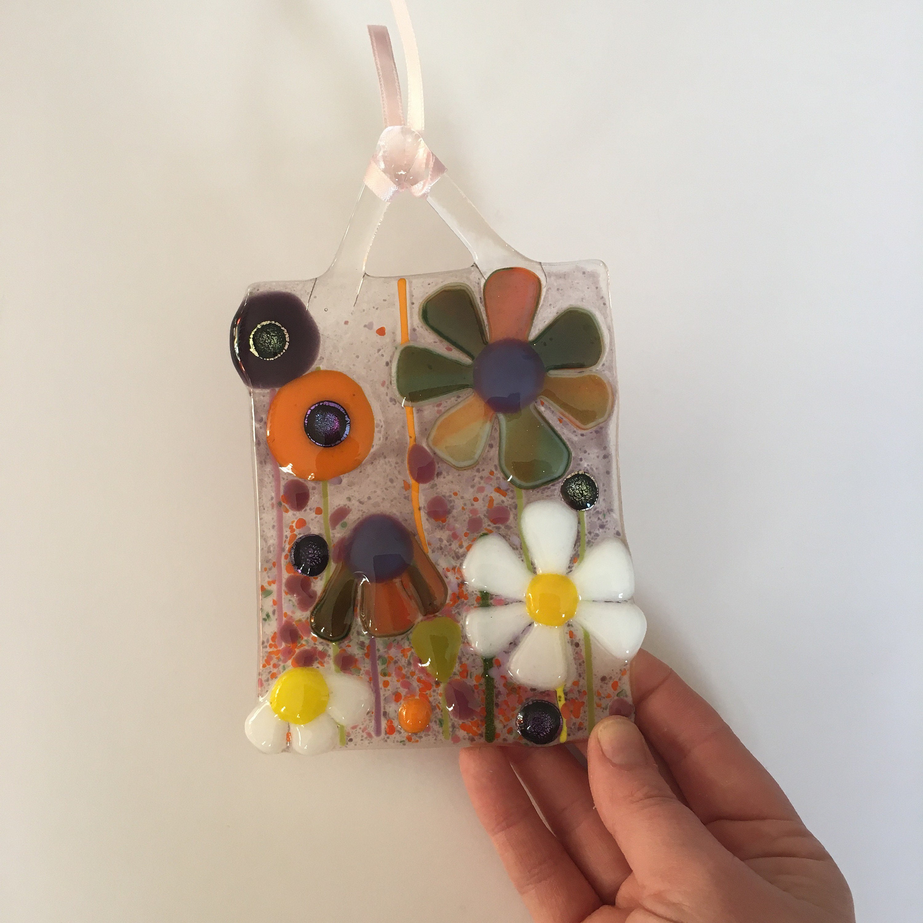 Fused Glass Art Fused Glass Retro Autumnal Flowers Unique Etsy UK