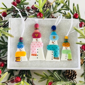 Fused Glass Snowman Decoration -  Fused Glass Christmas decoration, snowman decoration, Cornish Fused Glass