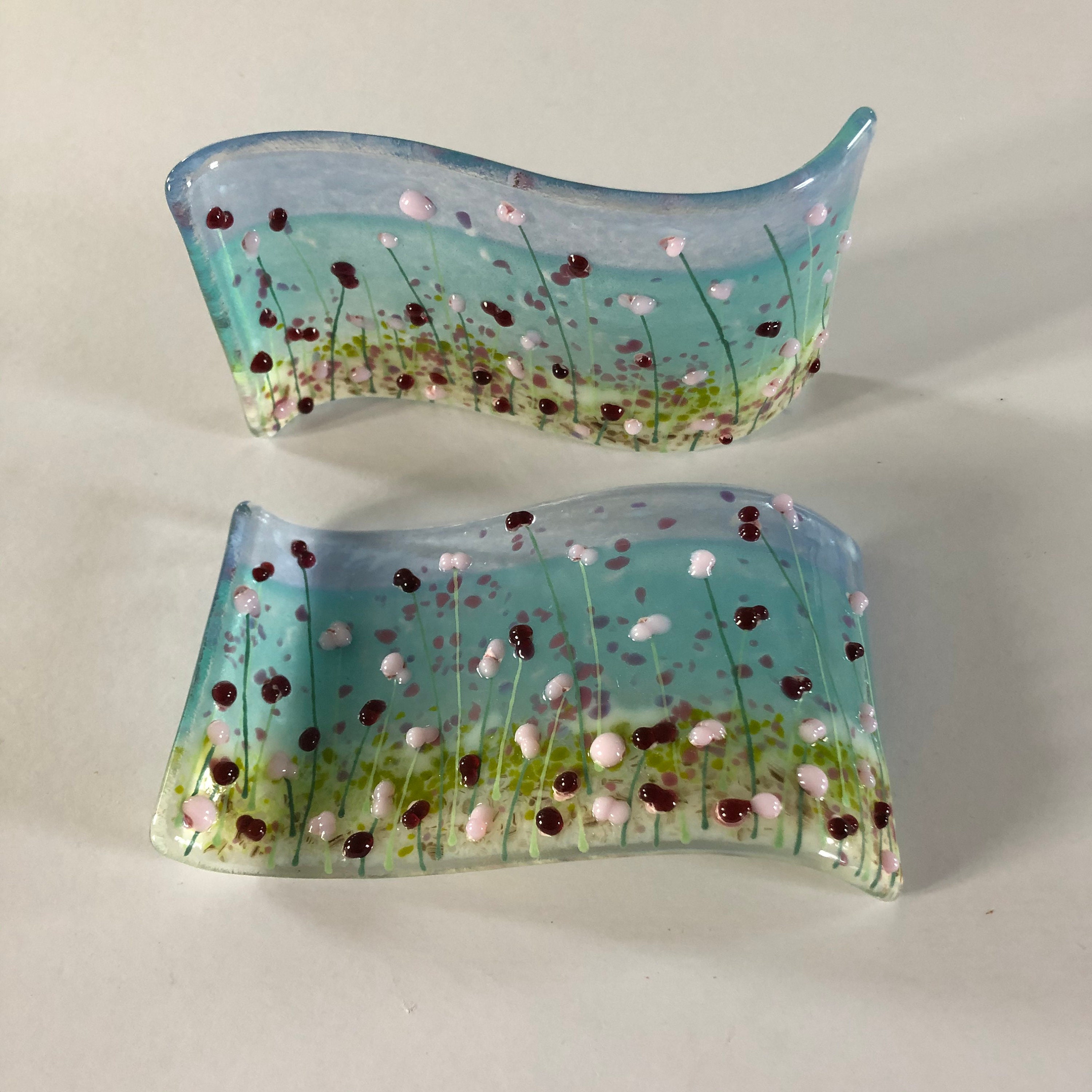 Fused Glass Cornish Thrift coastal floral wave Cornish fused Etsy