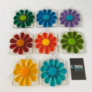 Fused Glass Retro Flower Art - Fused Glass Flower hangers, cornish fused glass, fused glass Cornwall