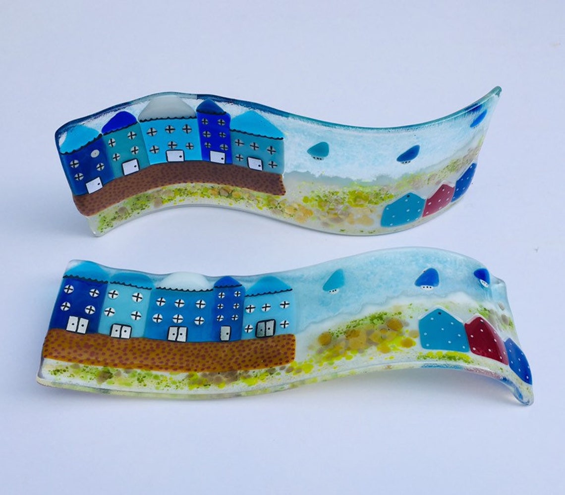 Fused Glass Art Fused Glass Coastal Seaside Art Freestanding Etsy