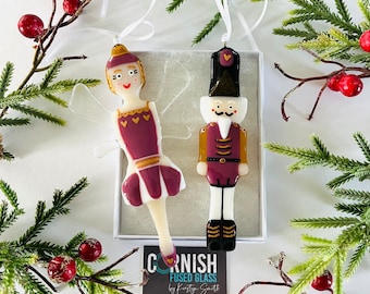 Fused Glass Nut cracker and fairy Christmas decoration, Christmas tree decoration, Christmas decor, Cornish fused glass