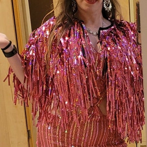 Barbie tinsel fringe jacket pink Cosplay Rave festival